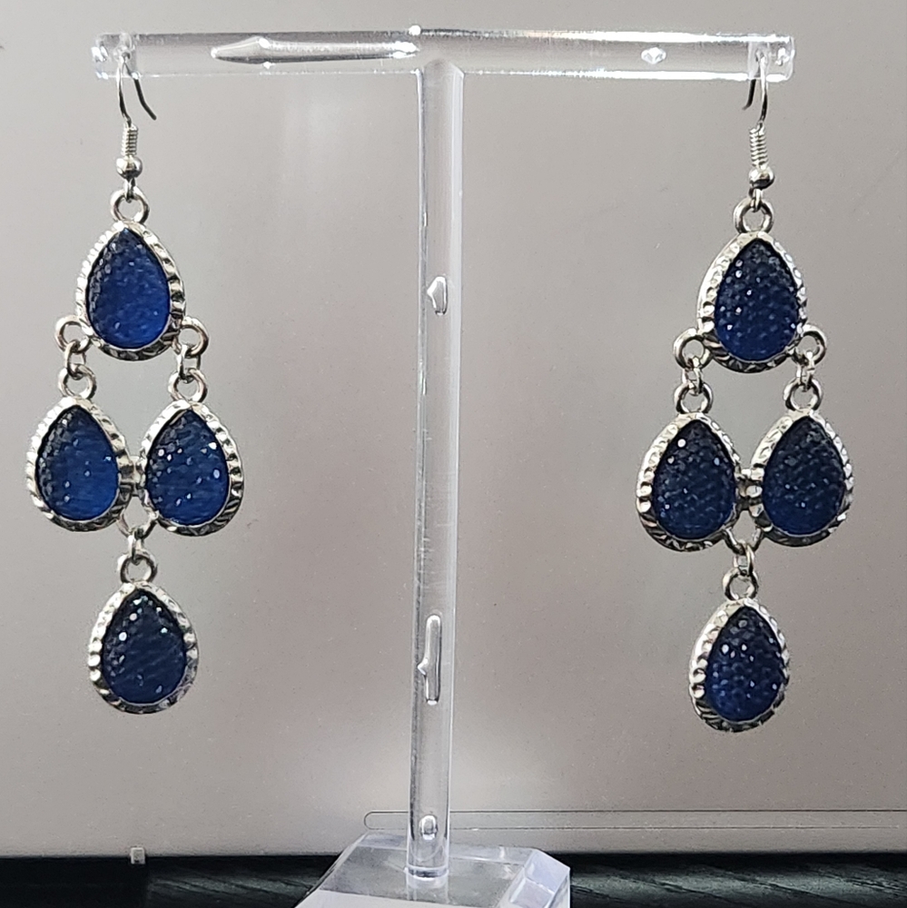 Elegant Silver and Blue Teardrop Earrings